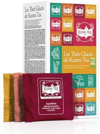 Kusmi Tea - ”Iced Teas” Gift Set - Blandade ekologiska teer - Presentidé för män och kvinnor - Smaksatta infusioner, Hibiscus, Rooibos, Grönt te - 24 tepåsar - 6 läckra recept