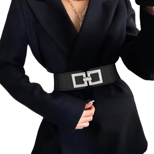 JasGood Damen Breiter Elastischer Taillengürtel Vintage Hüftgürtel Stretchy Kleider Gürtel mit Goldener Schnalle