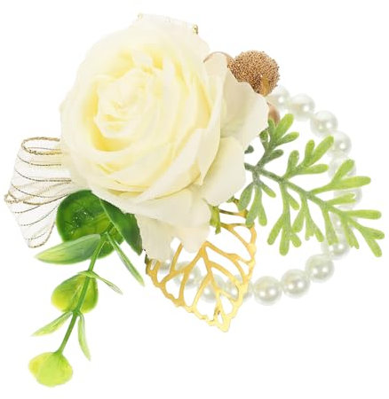 Ciieeo Hochzeit JGA Accessoires Frauen Perle Handgelenk Brautjungfer Blumenstrauß Künstliche Seidenblumen Rose Trauzeugen Bridesmaid Hand-Handgelenk- Braut Handgelenk Plastik Weiß