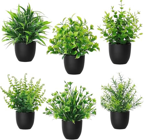 MWRWRR 6 Pezzi Piante Artificiali, Piccole Piante Artificiali In Vaso, Piante Verdi Decorazione Piante Artificiali Plastica Per Uffici, Camere Da Letto, Bagni, Terrazze, Bagni E Salotti