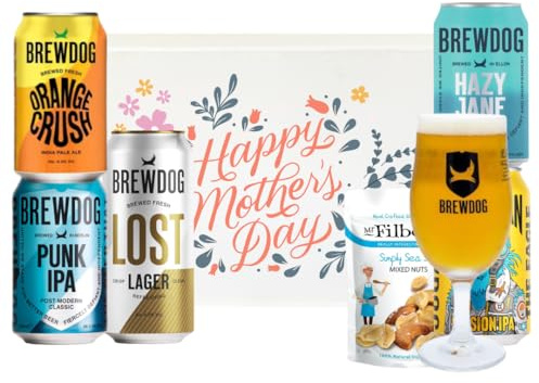 Brewdog Mother's Day Gift Craft Beer Set with Brewdog Glass & Snacks - IPA, Pale Ale & Lager (5 x 330ml) - Mothers Day, Hamper, Mum, Hampers & Gourmet Gifts, Birthday,