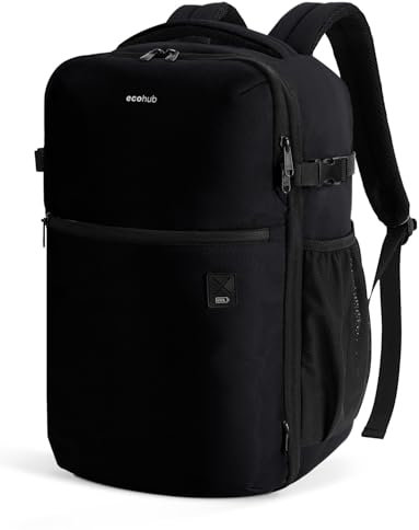 ECOHUB für Ryanair Handgepäck Rucksack 40x20x25, 20L Reiserucksack Handgepäck Flugzeug Unter Sitzplatz, Recycelten Travel Backpack mit 14 Zoll Computerfach, Rucksack für Herren Damen(Schwarz)