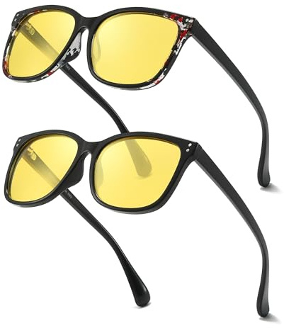 LVIOE 2 Stück Nachtfahrbrille für Damen Klare Sicht Blendschutz Augenschutz Komfortable Passform