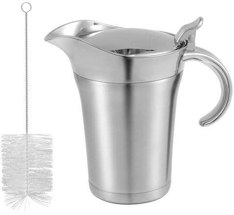Gravy Boat with Hinged Lid Double Wall Insulated Gravy Jug 750ml Gravies Warmer Pitcher Stainless Steel Sauce Jug Portable Insulated Gravies Boat for Sauce Syrup Creamerer