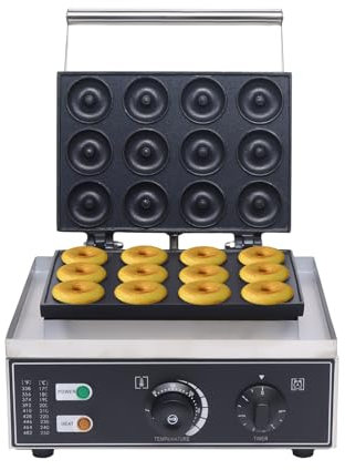 MJMLUCK Macchina elettrica per Ciambelle, Macchina per Ciambelle Commerciale da 1550 W con Superficie Antiaderente, 12 Waffle riscaldabili bifacciali, Temperatura 122-572 ℉, Macchina per Ciambelle p