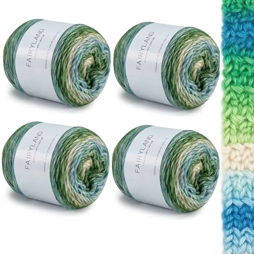 Filato sfumato colorato 400 g – 4 x 100 g Filato per uncinetto e tricot multicolore in miscela di cotone morbido (60% cotone) – Lana sfumata per maglioni, sciarpe, berretti, coperte e lavori manuali