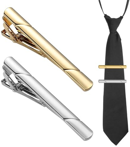 2Pcs Men's Tie Clip, Gold and Silver Tie Clip, Premium Business Classic Necktie Ties Clips Accessories, Suitable for Wedding Anniversary Business Meeting, Best Gift for Boyfriend and Husband