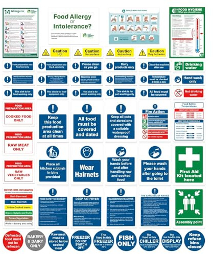 54 Pcs Essential Kitchen Safety Signs, Food Hygiene Vinyl Stickers | Self-adhesive, waterproof, oil-resistant vinyl, for restaurants, cafes, takeaways and small catering kitchens