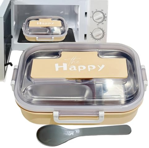 Xijobido Boîte Repas Enfant - Boîtes Repas Inox avec Couvercles et Couverts | Boîte Aliments 3 Compartiments Étanche pour École Garderie Pique-nique