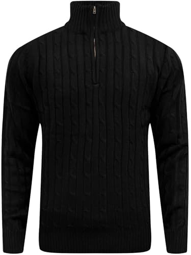 LAMANIERE Mens Cable Knit Half Zip Jumper Fisherman Cardigan Knitted Weaved Sweater Collared High Neck Pullover M to 2XL