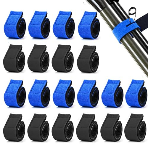 20 Stück Angelruten Gurte, Angelrute Gürtel 2 Farben Angelrutenriemen | Angelrute Klettverschluss Riemen einstellbar, Elastische Angel Rutenbänder mit Schnalle für Angelruten, Angeln Rutenbänder