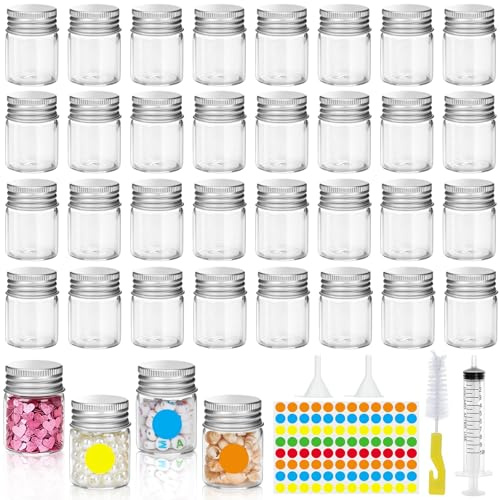 36 Pezzi Flaconi di Vetro con Tappo in Alluminio Bottiglia, 15ml Piccole Bottiglie di Vetro Fiale, Bottiglie Trasparenti per Campioni con Pennello Siringa, Mini Provette Vetro per DIY Decorazioni
