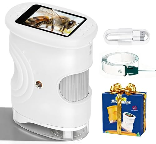 Microscopio per Bambini, 1000X Microscopio Digitale Elettronico Portatile, Schermo IPS 2.0'', 8 luci LED Regolabili, Regalo Bambino