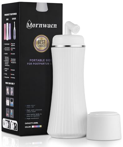 Mornwaen Peri Bottle Postpartum,verbessertes tragbares Bidet mit ausziehbarer Sprühdüse für Reisen und Camping,3 auslaufsichere Dichtungen (Weiß, Mittel)