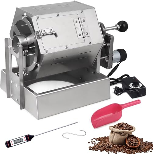 Tostatrice Elettrica per Chicchi di Caffè 800g, Macchina per Torrefazione Commerciale con Termometro, Riscaldamento Uniforme a 360°, Tostatore in Acciaio Inox per Caffè, Noci & Cereali