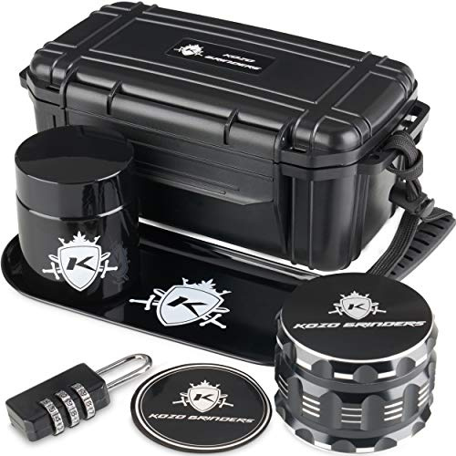 KOZO Rack Premium Black Box with Original Grinders, Tray, and UV Jar. Built-in Lock & Keys - Decorative Storage Rack Set - Perfect for Your Accessories