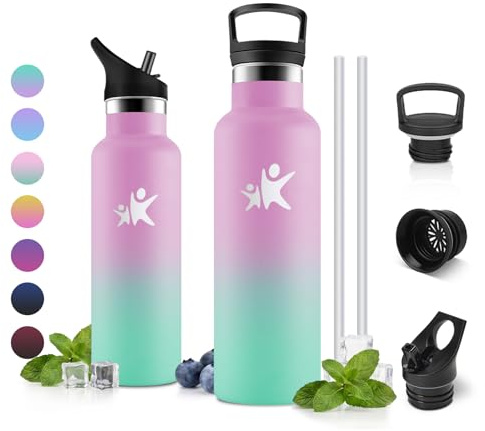 Borraccia Termica 500 ml, senza BPA, con Cannuccia, Bottiglia Acqua per Bevande Calde, Borracce Acciaio Inox, Doppio Strato Isolante, per Scuola, Campeggio, Viaggio