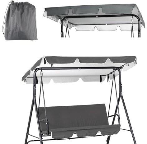 Hollywoodschaukel Dachbezug Universell, Ersatzdach 210x145x18cm, 420D Oxford Stoff, Wasserdicht UV-beständig Wetterfestes Schutzdach, Für 2-3 Sitzer Garten Hollywoodschaukel, Grau
