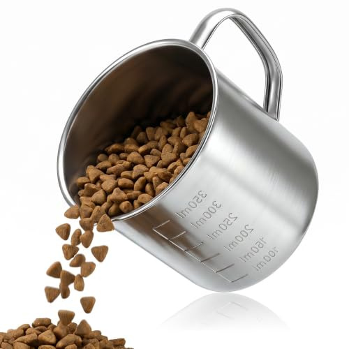 1.5 Cup Dog Food Scoop, 304 Stainless Steel Dog Food Measuring Cup