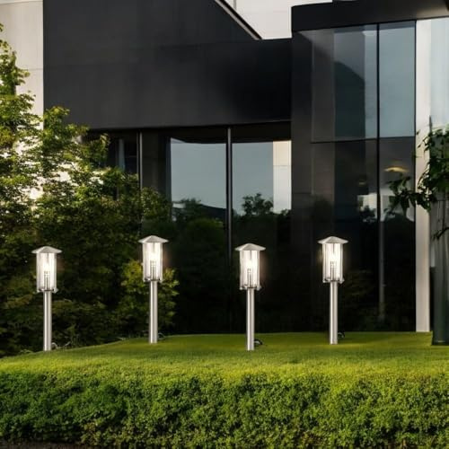 Dapo® 4x Hochwertige Edelstahl-LED-Außen-Gartenlaterne-Wege-Leuchte-Lampe VICO 4 mit Erdspieß IP44 inkl. Leuchtmittel G4 4 x 1,5W (A+)