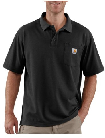 Carhartt, Herren, Weites, mittelschweres, kurzärmliges Polohemd mit Tasche, Schwarz, L