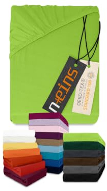 npluseins Jersey Spannbetttuch 100% Baumwolle, 90-100x200 cm, Apfelgrün | Öko-Tex Standard 100, hautfreundlich, atmungsaktiv, elastischer Rundumgummi, faltenfreier Sitz, formstabil, strapazierfähig