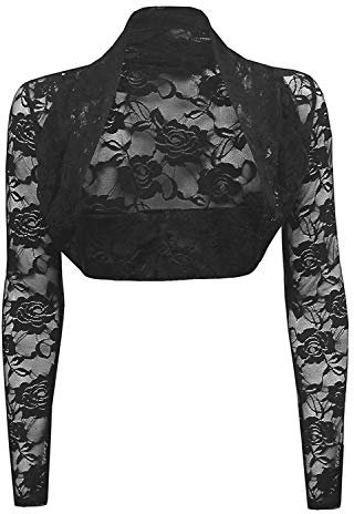 krautwear - Bolero da donna, a maniche lunghe, in pizzo, colore: nero, bianco, rosso, beige, blu, rosa Nero Taglia unica