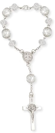 Nazareth Store Saint Benedict Schutzmedaille Weiß Klar Kristallperlen Rosenkranz Auto Auto Spiegel Rückansicht