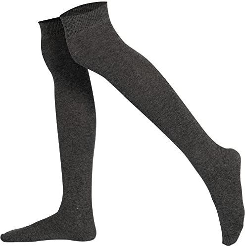 Mysocks Unisex Overknee strumpor, sömlöst tåparti, finaste kammad bomull, antracit, 38-43 EU