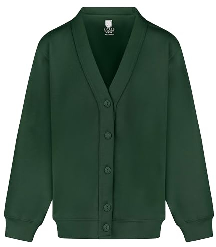 Miss Chief Girls Smart School Cardigan Sweatshirt Uniform Age 3 4 5 6 7 8 9 10 11 12 13 ((26) 5-6yrs, Bottle Green(Dark))