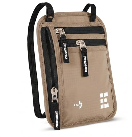 Reise-Brustbeutel, zum Umhängen, Reisepasshülle, mit RFID-Schutz, für Damen und Herren, Wüstensand, Large, Classic