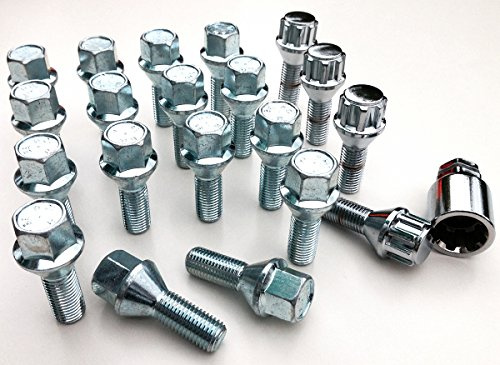 Set of 20 alloy wheel bolts M12 x 1.5 thread 26mm long, taper seat, 17mm Hex including 4 lock bolts and key suitable for BMW 3 series