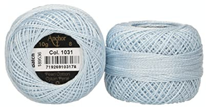 Anchor 4591008-01031 Stickgarne, 100% Baumwolle, blasshellblau, Stärke 8, 82m, 16 Gramm