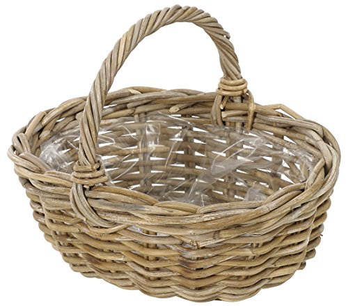 Dehner Rattan Pflanzkorb mit Henkel, ca. 36 x 28 x 14 cm, Rattangeflecht, grau/braun