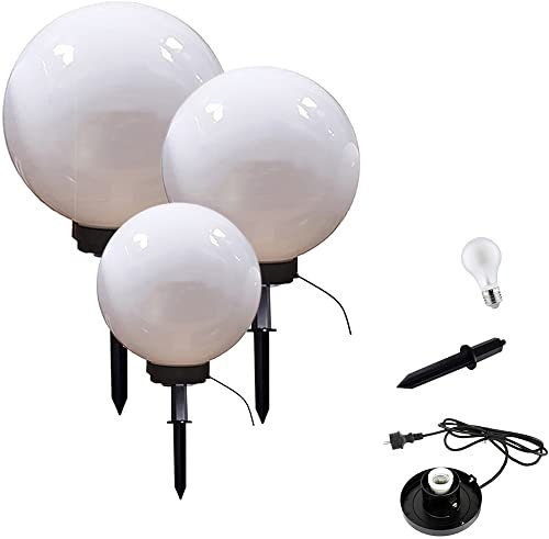 Dapo 3x LED-Aussen-Garten-Kugel-Leuchte MARLON 20+30+40cm mit Erdspieß, inkl. LED á E27x1, 5W, IP44, Dekorations-Party-Wege-Pfad-Leuchte-Lampe