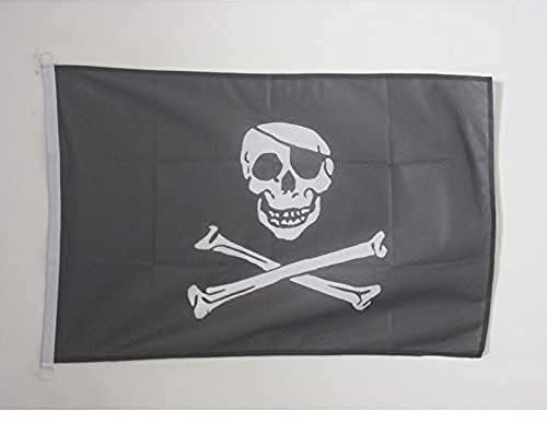AZ FLAG - Drapeau Pirate tête de mort - 45x30 cm - Pavillon Nautique Corsaire Spécial Bateau Et Extérieur En Maille Bloquée Avec Anneaux Plastiques Intégrés - 30g