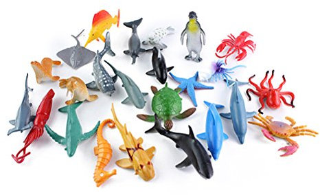 TOYMYTOY Meer Tier Badespielzeug Figuren, 24 Pack, Kunststoff Ozean Kreatur Spielzeug Set für Kinder, Tier Kuchen Topper
