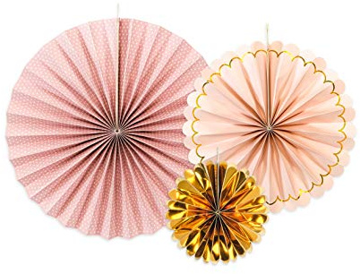 Deko Rosetten Set 3 Stück, Papierfächer Rosa Gold Party Deko Girlande
