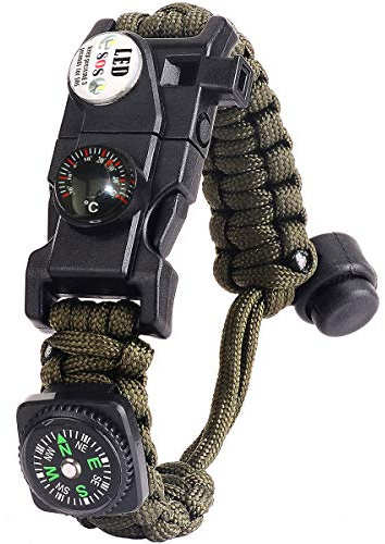 AuRiver Pulsera Paracord Supervivencia España, Camuflaje Supervivencia Pulsera con Flint + Brújula + Termómetro + Silbato, para Caminatas en Canchas de Camping u Otras Actividades al Aire Libre