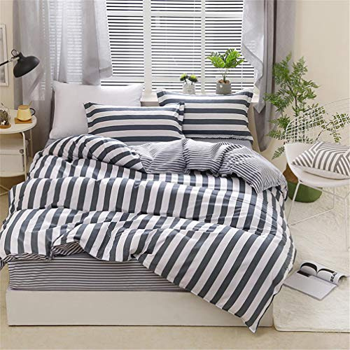 Ropa de cama 3 Piezas (1 funda nórdica y 2 fundas de almohada) Geometría Raya Negro Blanco Rosado Marina Azul (3 Piezas 150x200 cm - Cama 90 cm,Rayas de color gris claro)