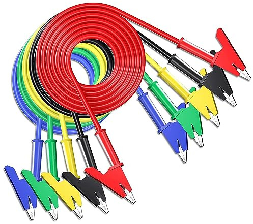 Cleqee Krokodilklemmen Prüfkabel Zwei Enden Krokodil Kabel, 5 Stück, 1m | Mit Isolatoren Clips, Flexible Kupferkabel, Für elektrische Prüfung