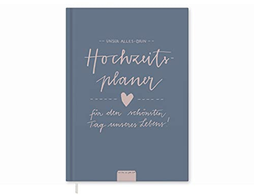 Eine der Guten Hochzeitsplaner A5 Hardcover, blau rosa | Wedding Planner Notizbuch, viele Checklisten, Zeitplan, To-do-Listen, 184 Seiten, Recyclingpapier, Hardcover