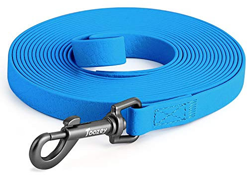 Toozey Wasserdicht Schleppleine für Hunde, 5m/10m/15m/20m - Robuste & Reißfeste Hundeleine mit Handschlaufe und Karabiner, Wetterfest Trainingsleine für Große bis Kleine Hunde, Blau
