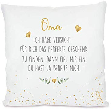 Manufaktur Liebevoll I Kissen „Oma, ich Habe versucht ... I Geschenk für die Großmutter, Omi I Besondere Geschenkidee als Dankeschön, zum Geburtstag und zu Weihnachten I 40x40 cm