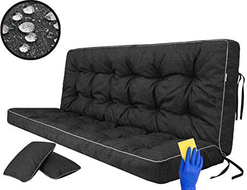 Cojín de asiento para banco de jardín, columpio, cojín de suelo, para columpio, para exterior e interior, 150 cm, color negro