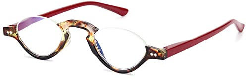 KOOSUFA Mode Anti Blaulicht Halbrand Lesebrille Damen Herren mit Federscharnier Sektorlinse Lesehilfen (1x Rot brille beine, 2.0)