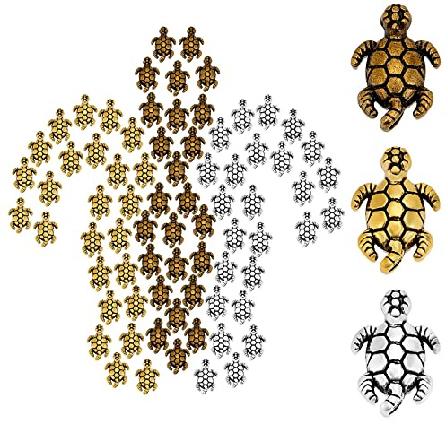 SUNNYCLUE 1 Box 120 Stück 3 Farben Schildkrötenperlen Schildkröten Charms Legierung Schildkrötenperlen Tierloch Metallperlen Charms Für Armbänder Für DIY Halsketten Armband Schmuck Handwerkszubehör