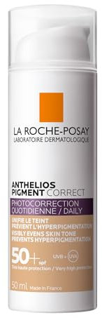 La Roche-Posay Anthelios Pigment Correct getönte Tagescreme mit LSF 50+ 50 ml – Gesichtspflege mit Sonnenschutz UV-Schutz claro/light
