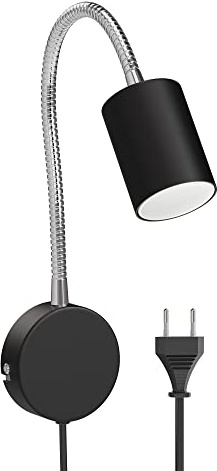 ledscom.de Leselampe WAIKA mit Schwanenhals, Stecker, Schalter schwarz matt, inkl. GU10 LED Lampe warm-weiß 3-Stufen Dimmen: je max. 500lm