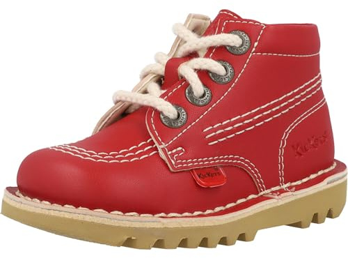 Kickers Bottines classiques unisexes en cuir pour enfants avec fermeture éclair | Matériau à base de plantes | Extra confortables | Durabilité accrue | Qualité supérieure, Rouge, 10 UK Child